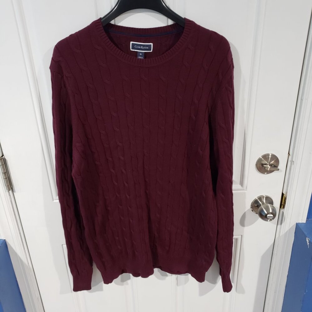 Club Room Men's Cable-Knit Crewneck Cotton Sweater Red Plum NWT